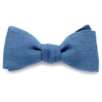 Plain stone blue linen bow tie