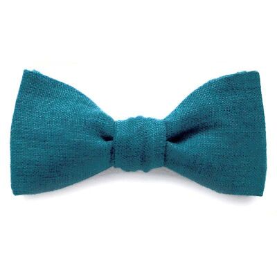 Plain duck blue linen bow tie