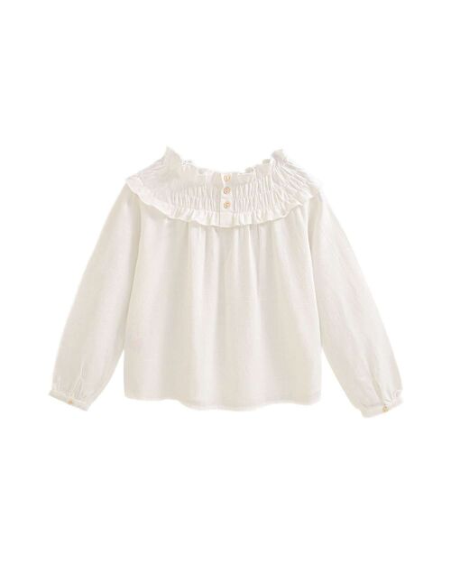 Blusa manga larga de niña con cuello elástico en blanco L19-11401175