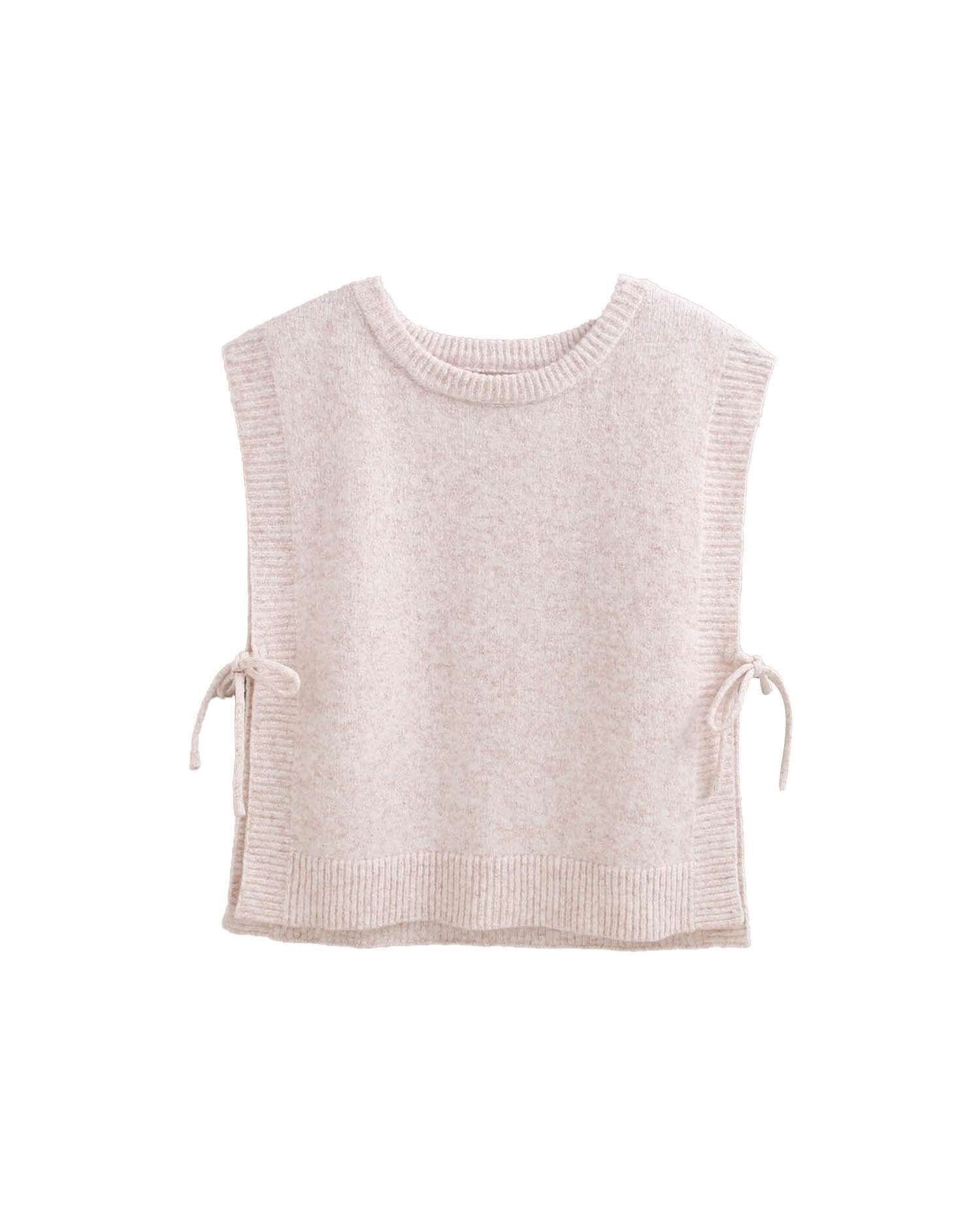 Gilet in maglia beige da bambina con lacci laterali L117-18408405