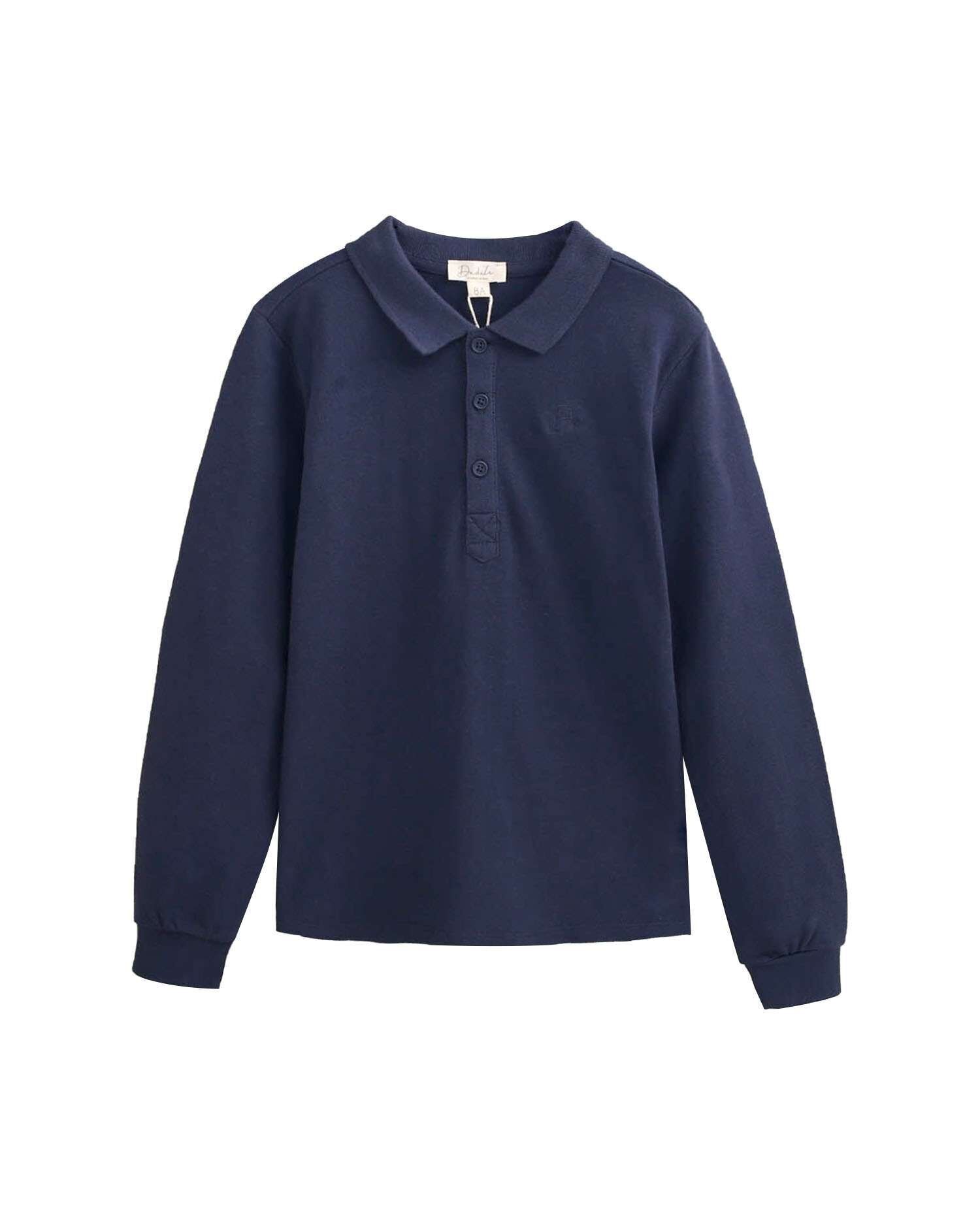 Polo blu da bambino a maniche lunghe L85-16406443