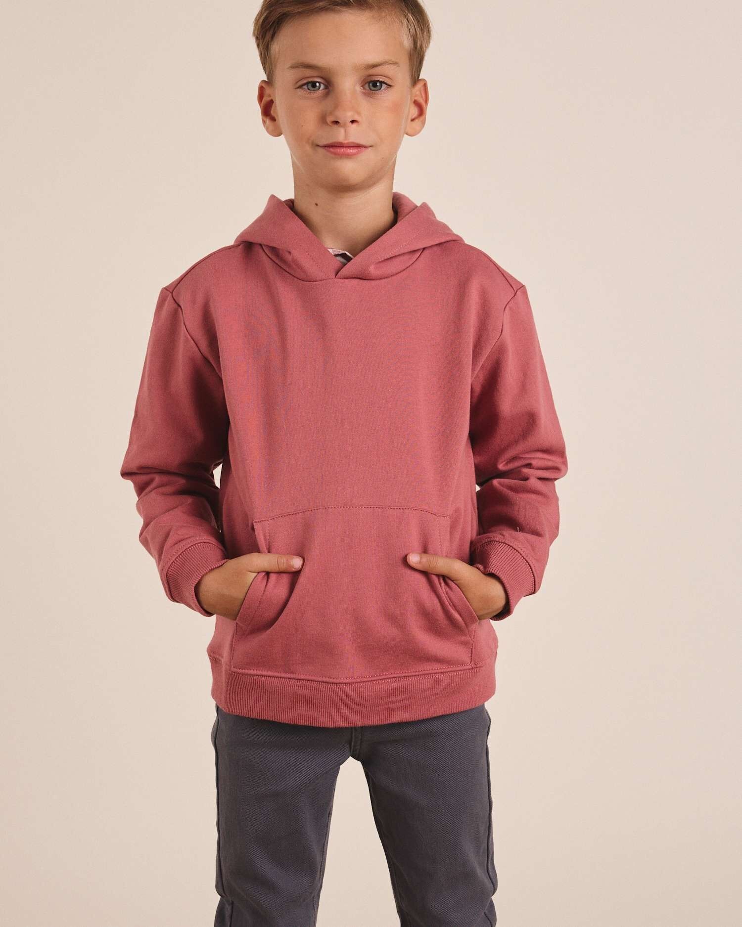 Felpa da bambino rosa scuro con cappuccio e tasca a marsupio L80-16401163