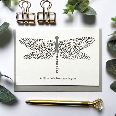 Tarjeta de nota de libélula, Dragngly pensando en tu tarjeta