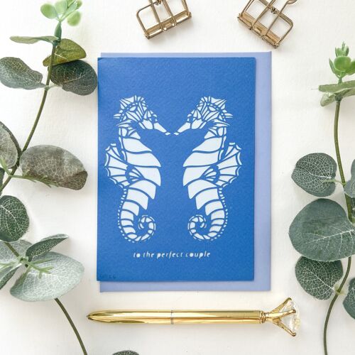 Seahorse pair card, Ocean themed wedding card