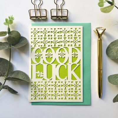 Tarjeta de trébol de cuatro hojas, tarjeta de buena suerte, tarjeta de felicitación de la mejor suerte