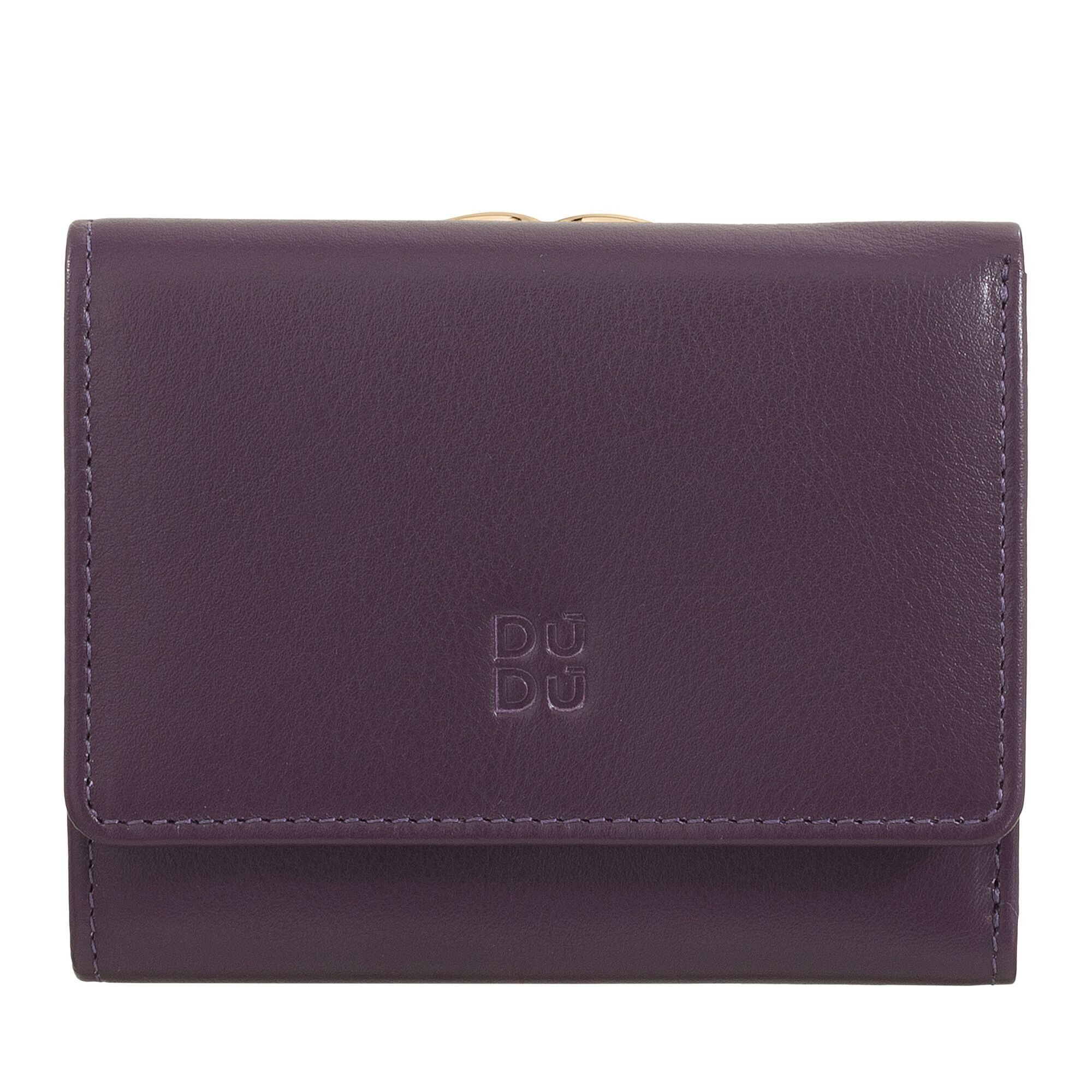 DUDU Women's leather compact wallet clic clac deep purple