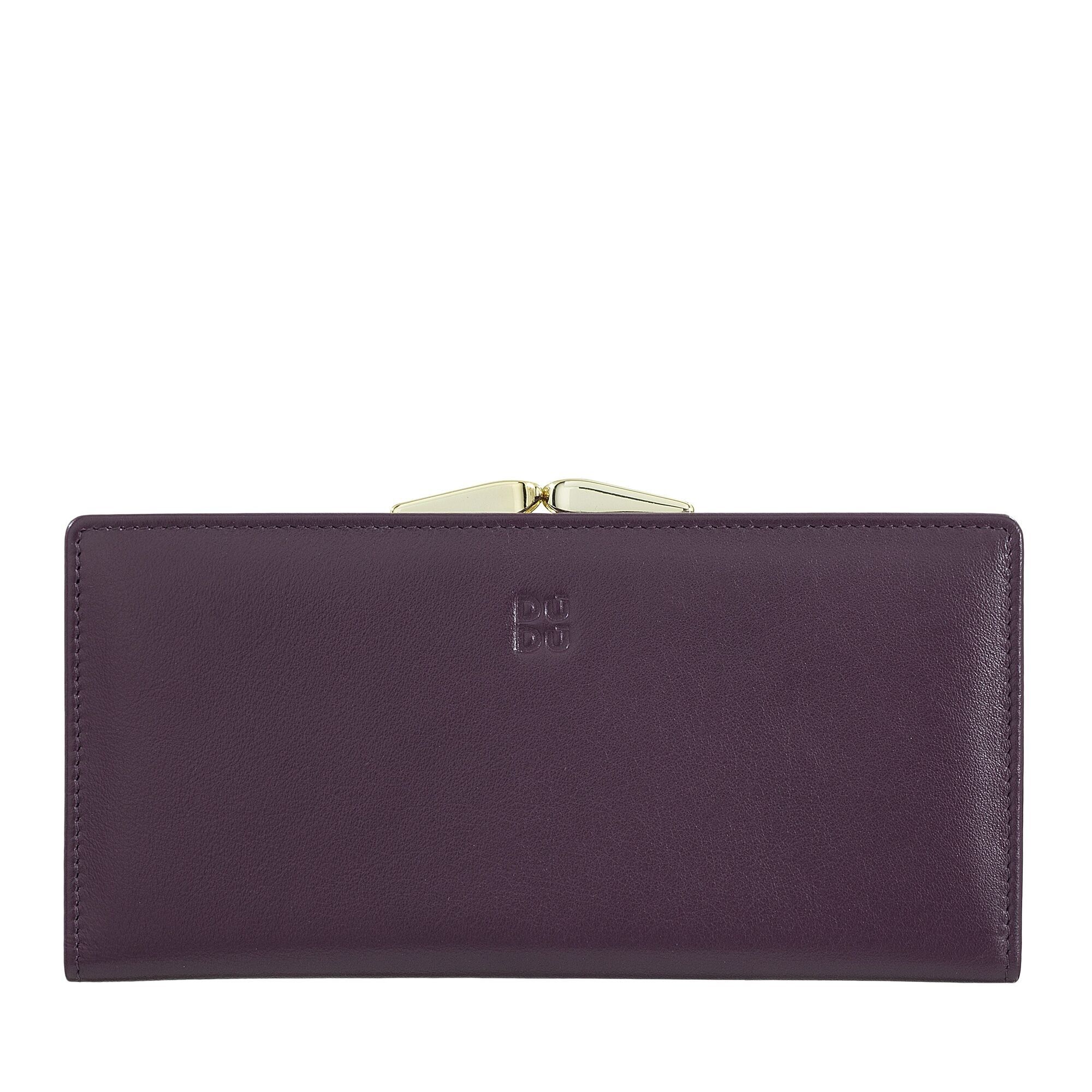 DUDU Large women's leather wallet click clasp deep purple