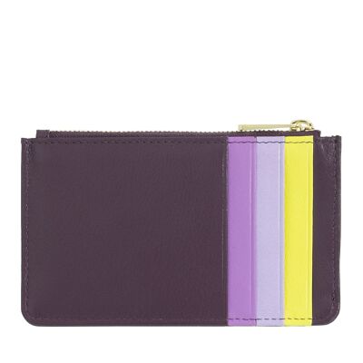 DUDU Piccolo porta carte sottile in pelle con cerniera viola scuro