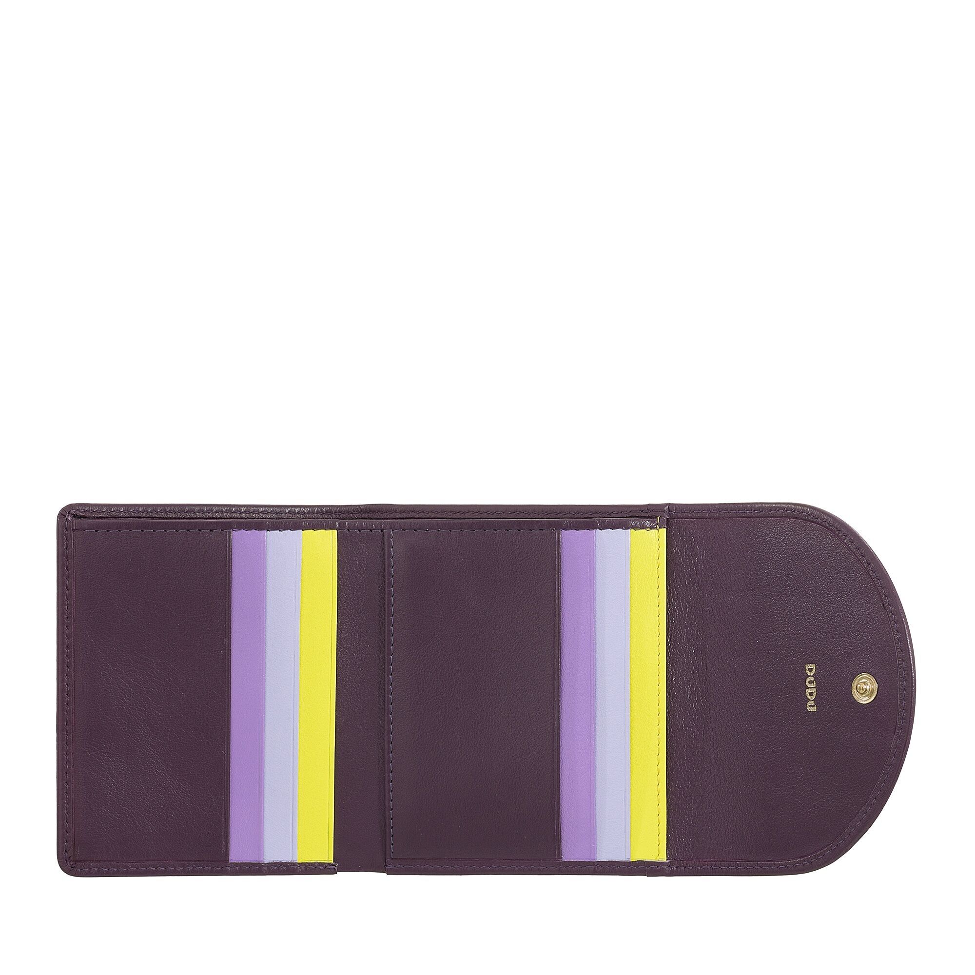 DUDU Cartera pequeña de piel para mujer RFID con cremallera en color morado oscuro