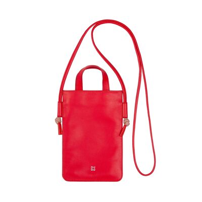 DUDU Pochette collier pour smartphone en cuir rouge feu