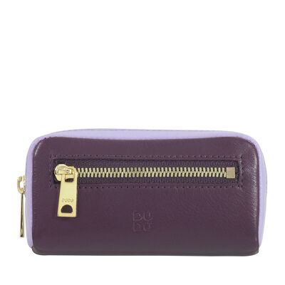 DUDU Portachiavi in pelle porta monete con cerniera viola scuro