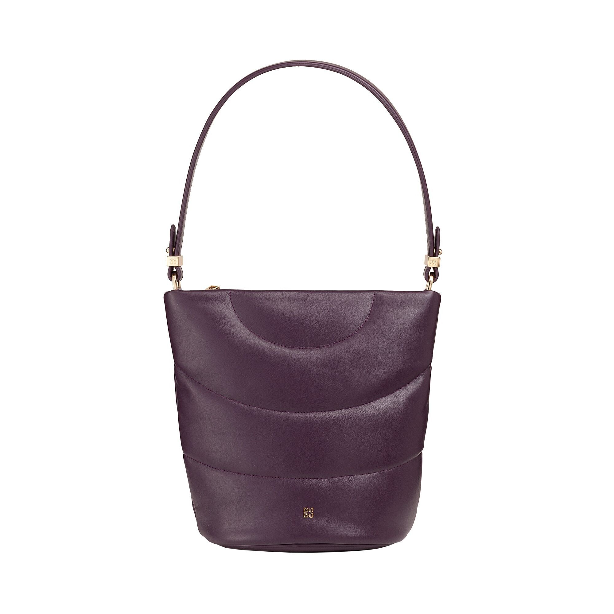 DUDU Borsa a tracolla imbottita in pelle da donna viola scuro