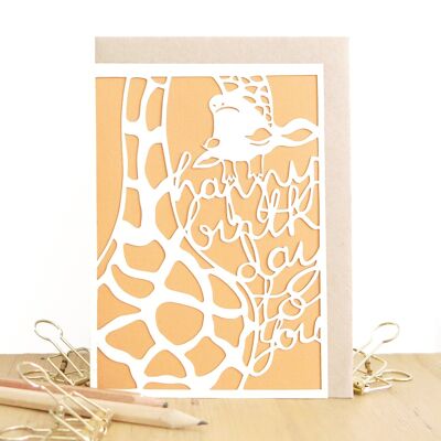 La giraffa dice biglietto di buon compleanno, biglietto di compleanno giraffa, biglietto di compleanno per bambini
