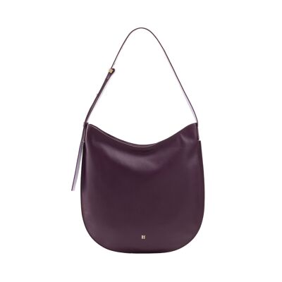 Bolso hobo de piel para mujer DUDU con cremallera en color morado oscuro
