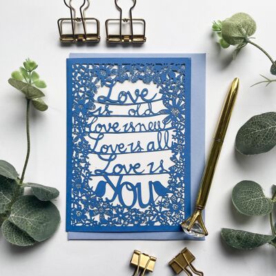 Love is you card, tarjeta de letras de los Beatles, tarjeta de aniversario romántico