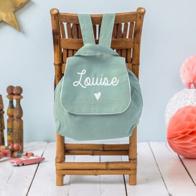 Zaino in lino color menta personalizzabile con il nome