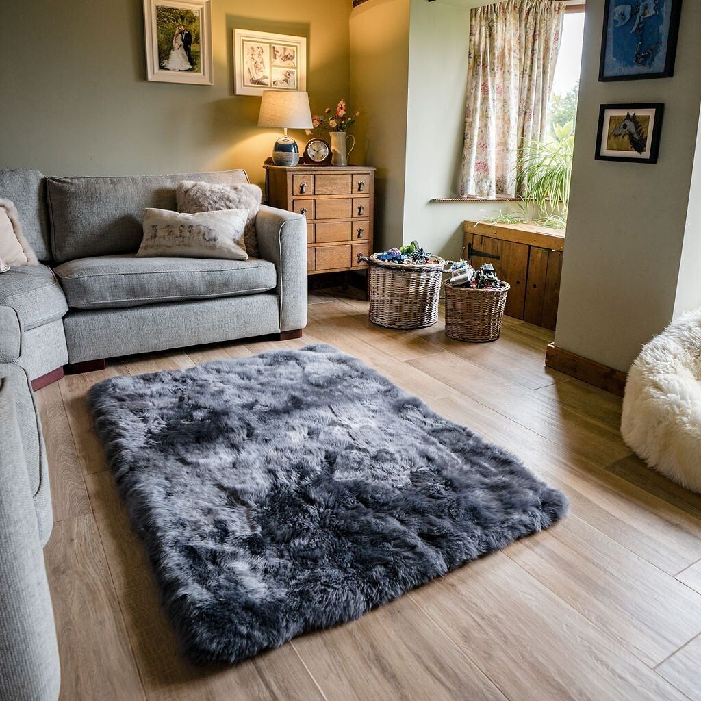 Charcoal Rectangular Lined Sheepskin Rug 110x160cm