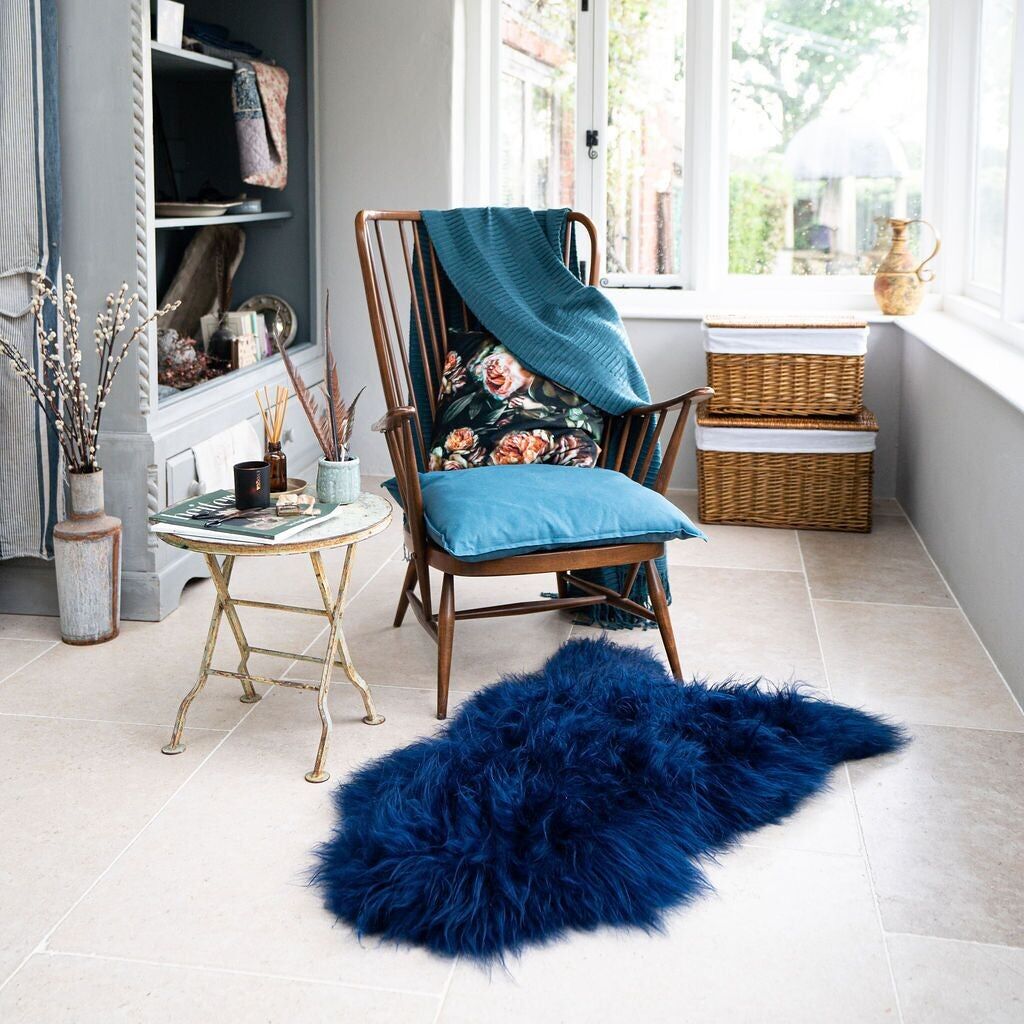 Tappeto in pelle di pecora islandese blu navy (singolo)