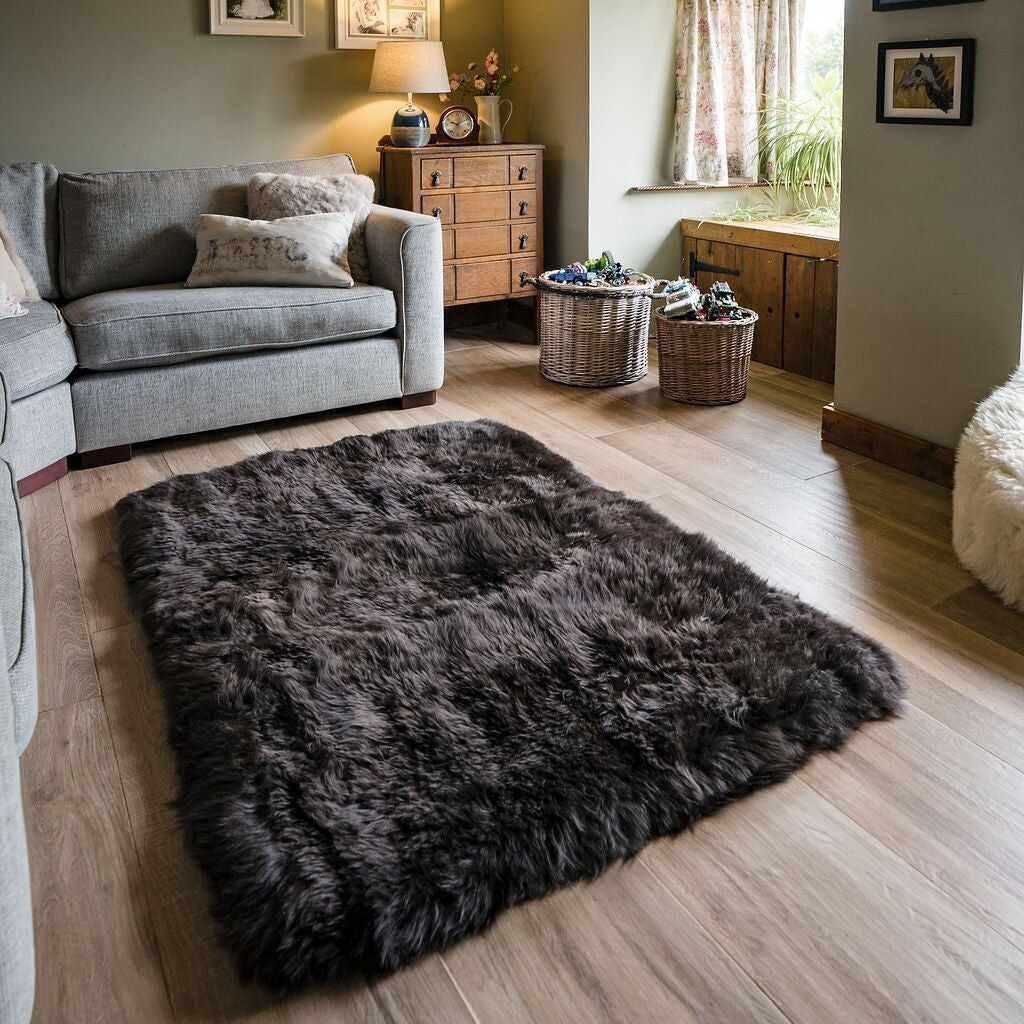 Chocolate Rectangular Lined Sheepskin Rug 110x160cm