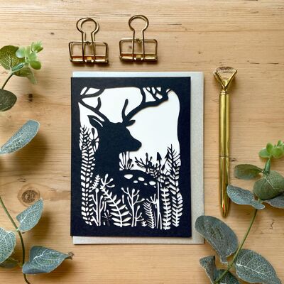 Tarjeta en blanco de ciervo, tarjeta de ciervo Woodland