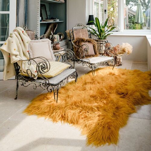 Icelandic Sheepskin Rug Mustard (Quad)