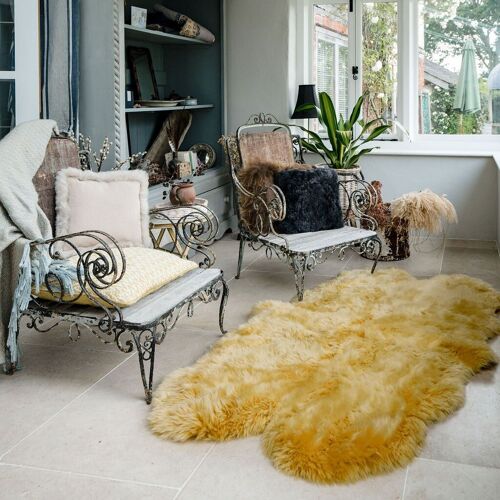 Mustard Quad Sheepskin Rug 190-200cm