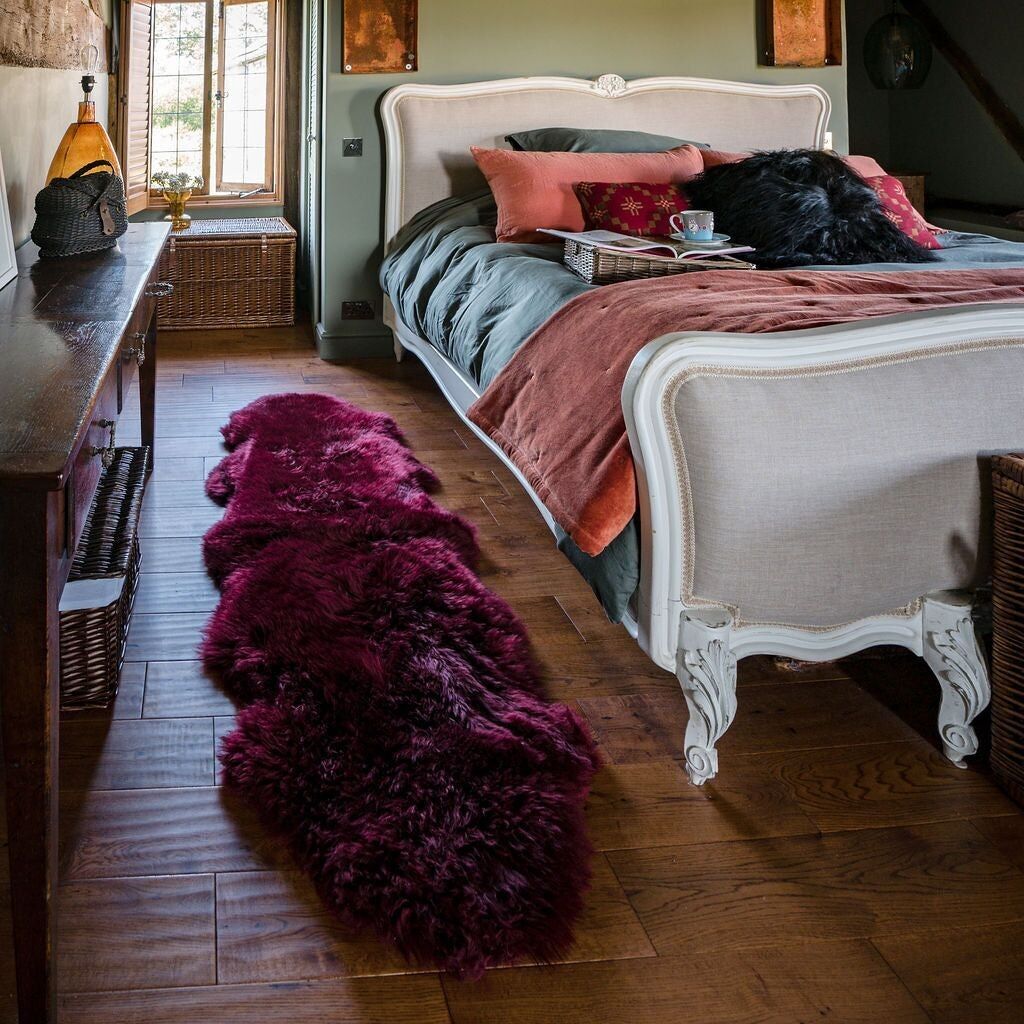 Tappeto in pelle di pecora rosso vino (doppio)