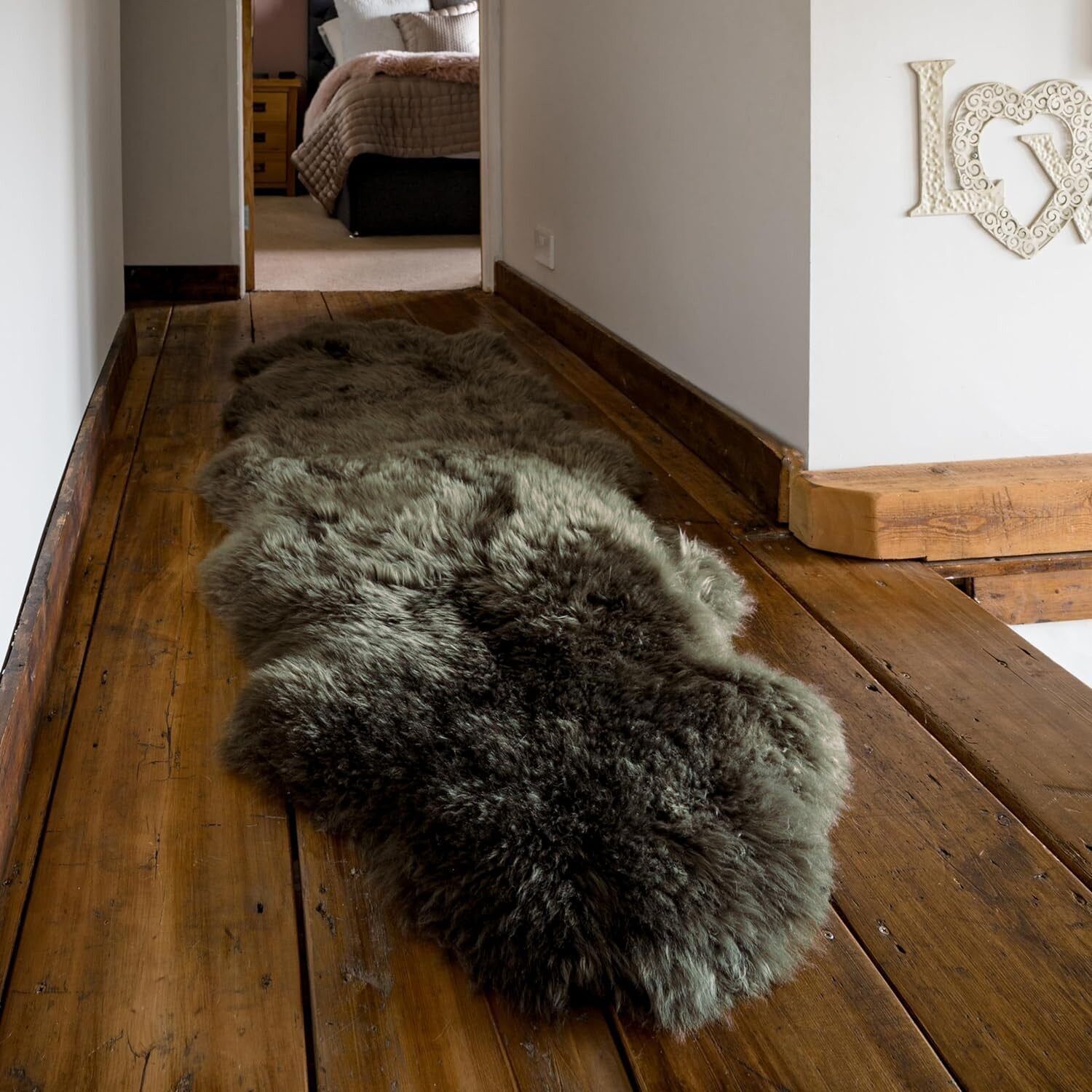 Tappeto in pelle di pecora oliva (doppio)