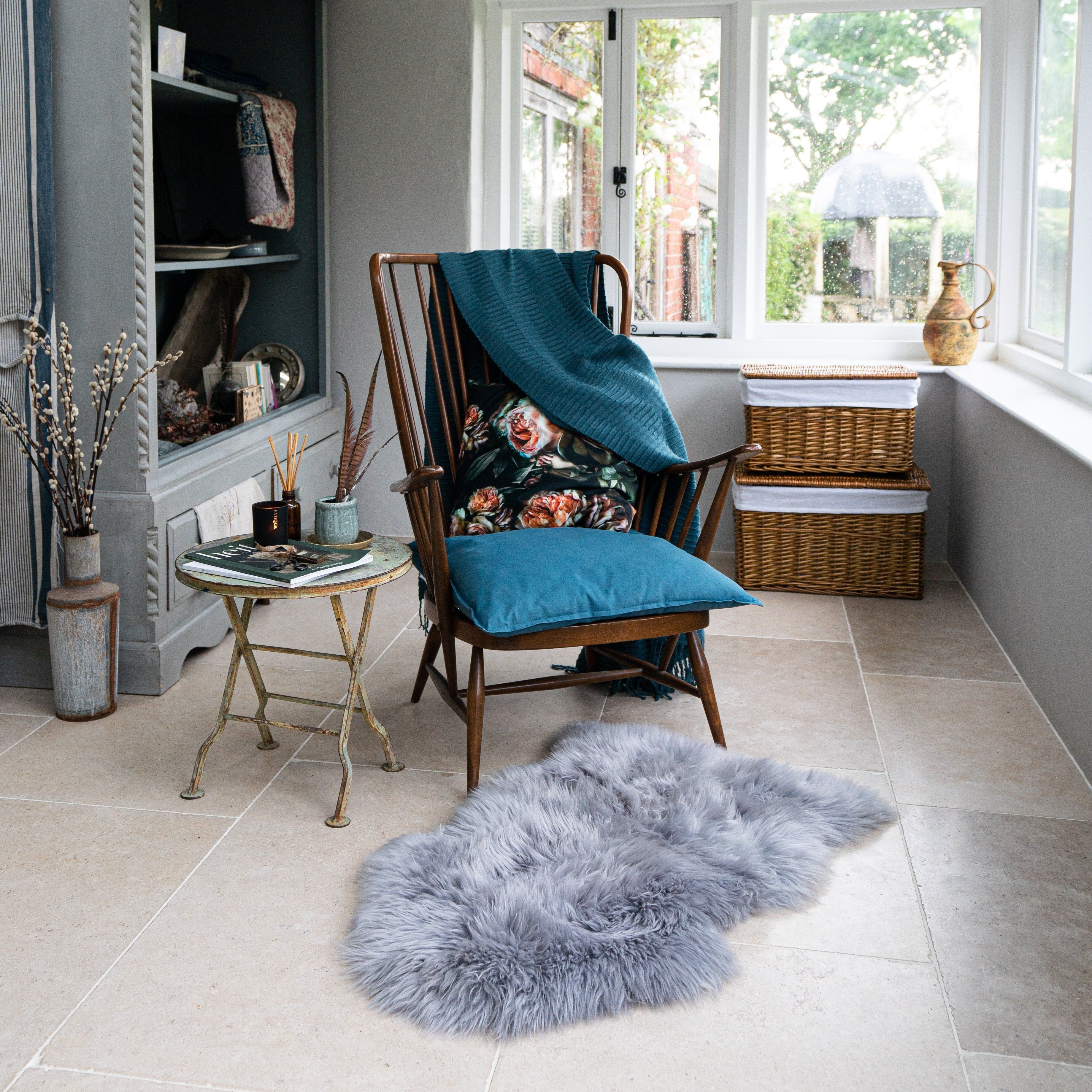 Light Grey Single Sheepskin Rug 90-100cm