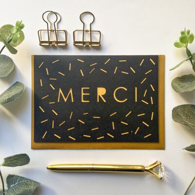 Tarjeta de confeti Merci, tarjeta de agradecimiento francesa
