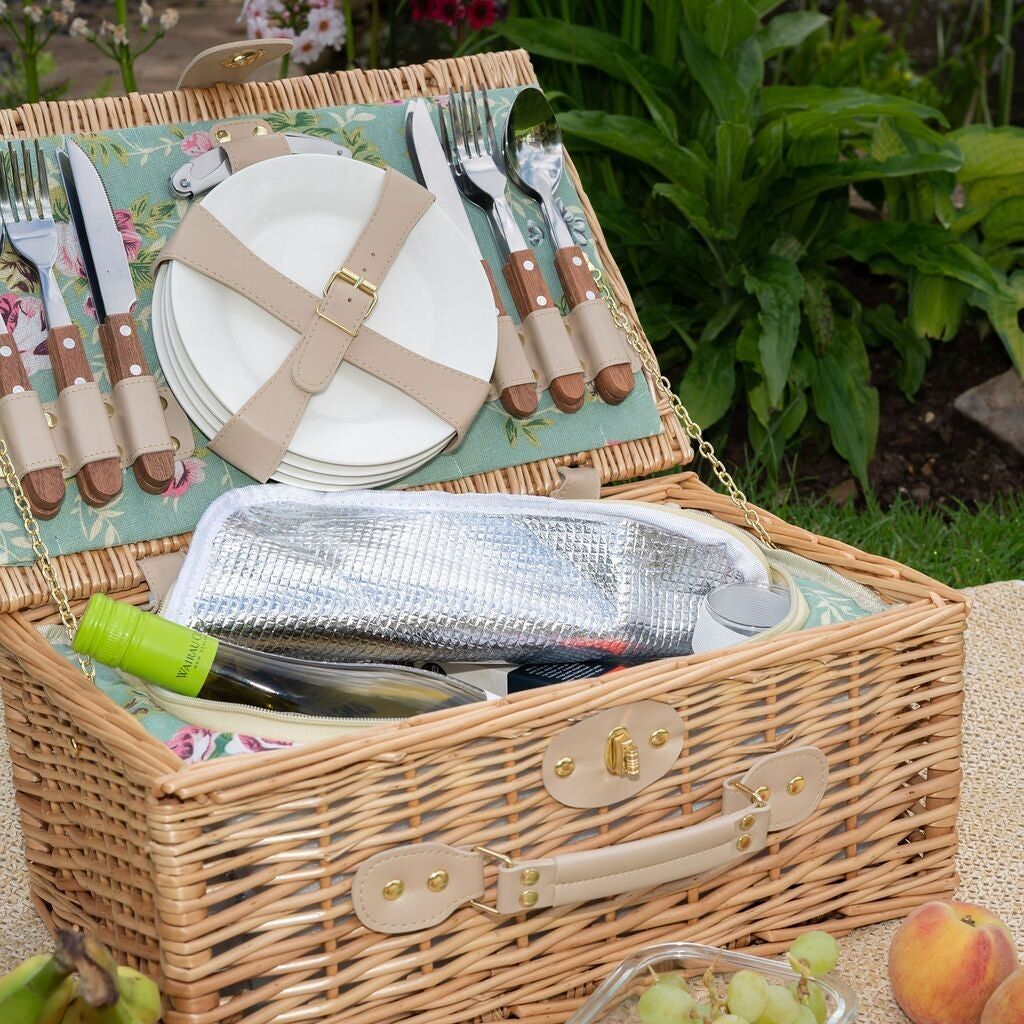 Cestino da picnic deluxe in vimini English Rose per 4 persone
