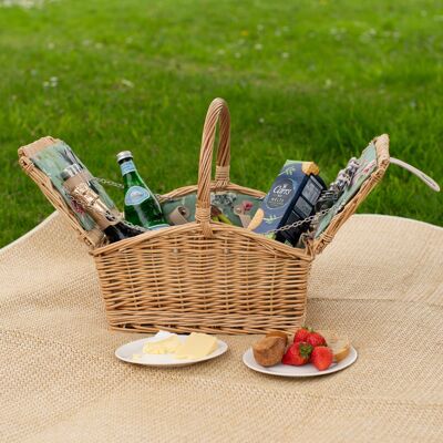Cestino da picnic deluxe in vimini con fodera in rose inglesi per 2 persone
