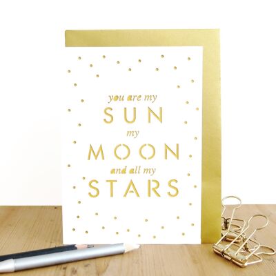 Mi tarjeta de estrellas de luna y sol, tarjeta de aniversario romántico