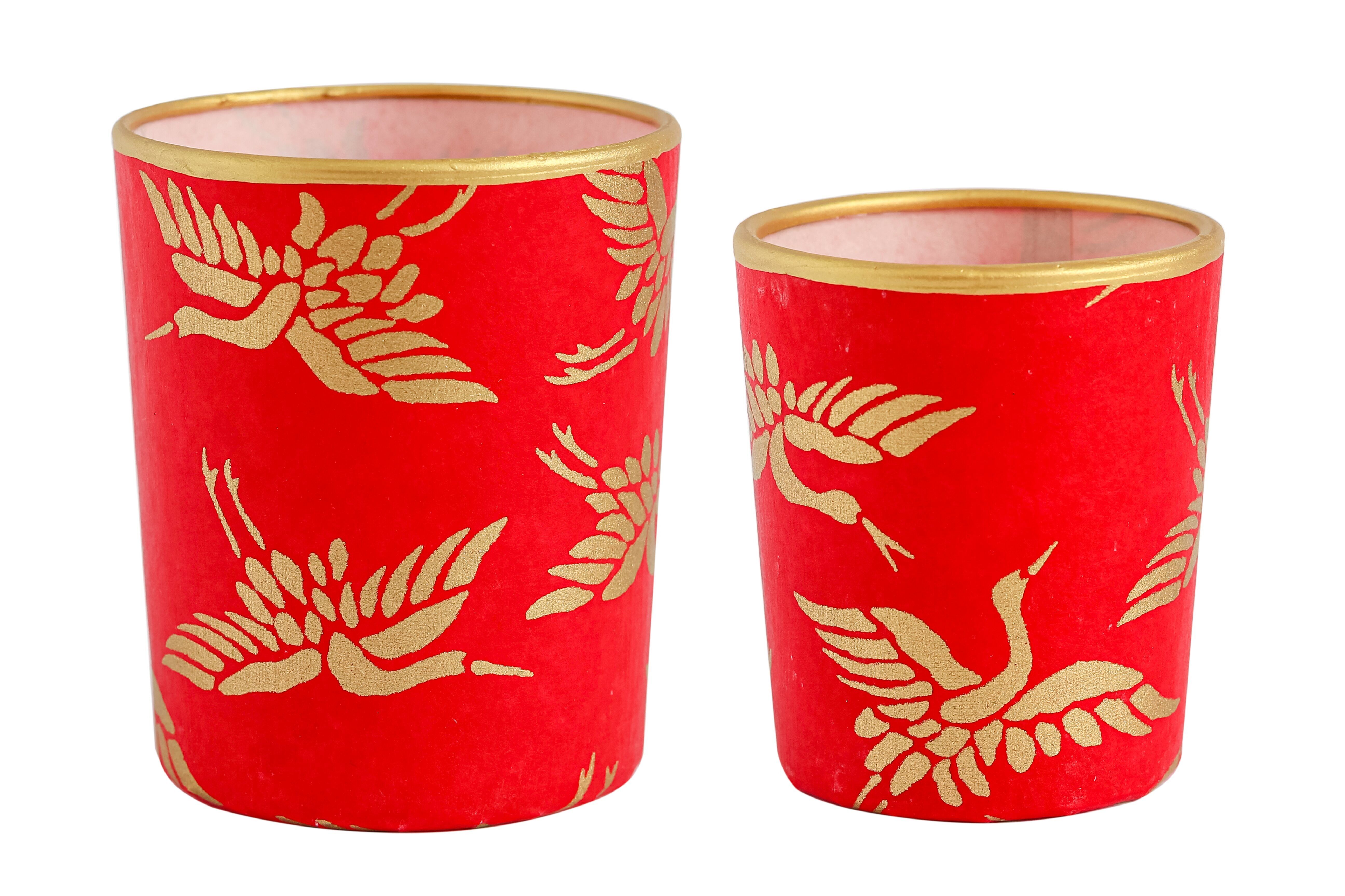 Portacandele piccolo, uccelli d'oro / rosso