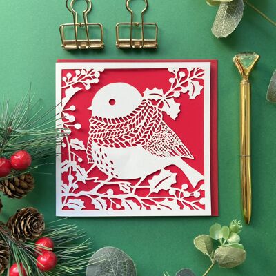 Robin en tarjeta de bufanda, tarjeta de Navidad robin