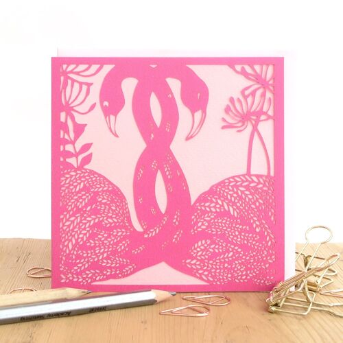 Flamingos wedding card, Flamingo birthday card