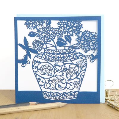Carte vase chinois & hortensias