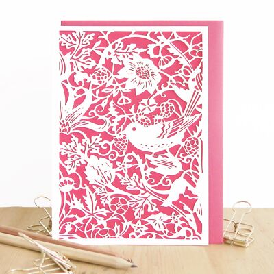 Tarjeta de ladrón de fresas (roja), tarjeta de cumpleaños de William Morris