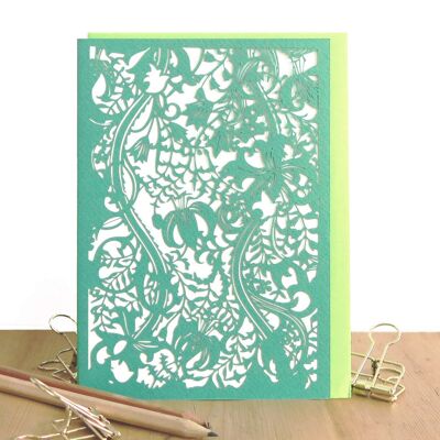Golden lilies card, William Morris lily birthday card