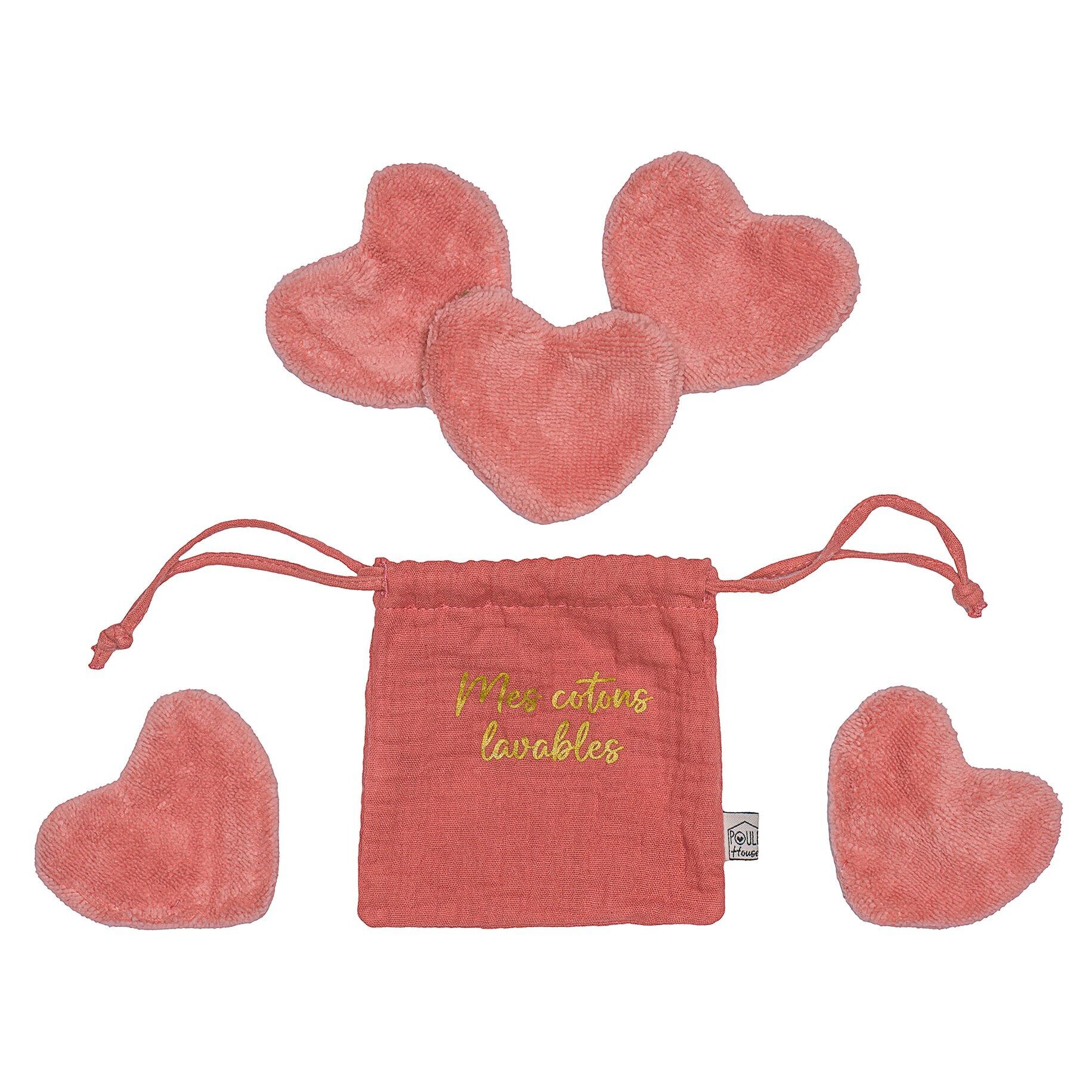 Set 5 cotoni lavabili a forma di cuore in astuccio - terracotta