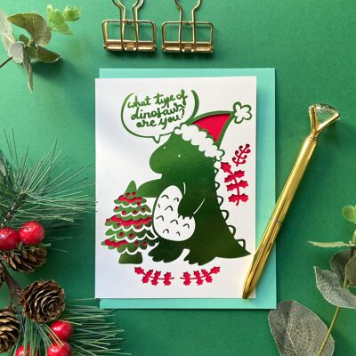 Lustige Dinosaurier-Baum-Weihnachtskarte