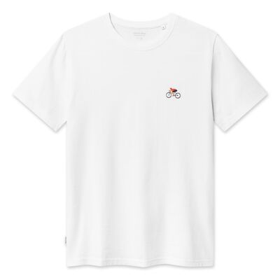 T-shirt biologica per biciclette - T-shirt in cotone bianco con ricamo bicicletta