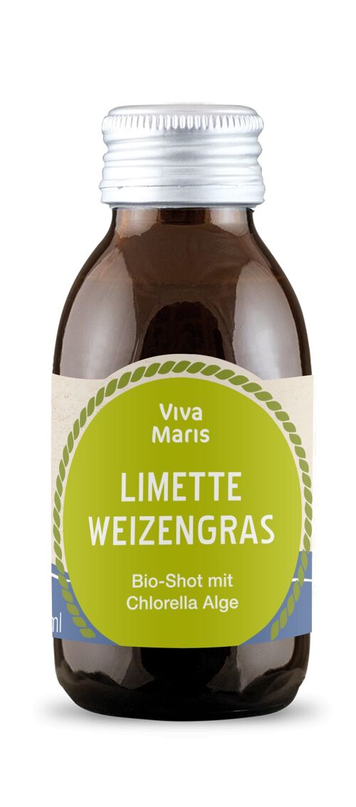 Viva Maris Bio Shot Lime & Wheatgrass, vegan, 100ml in a brown bottle