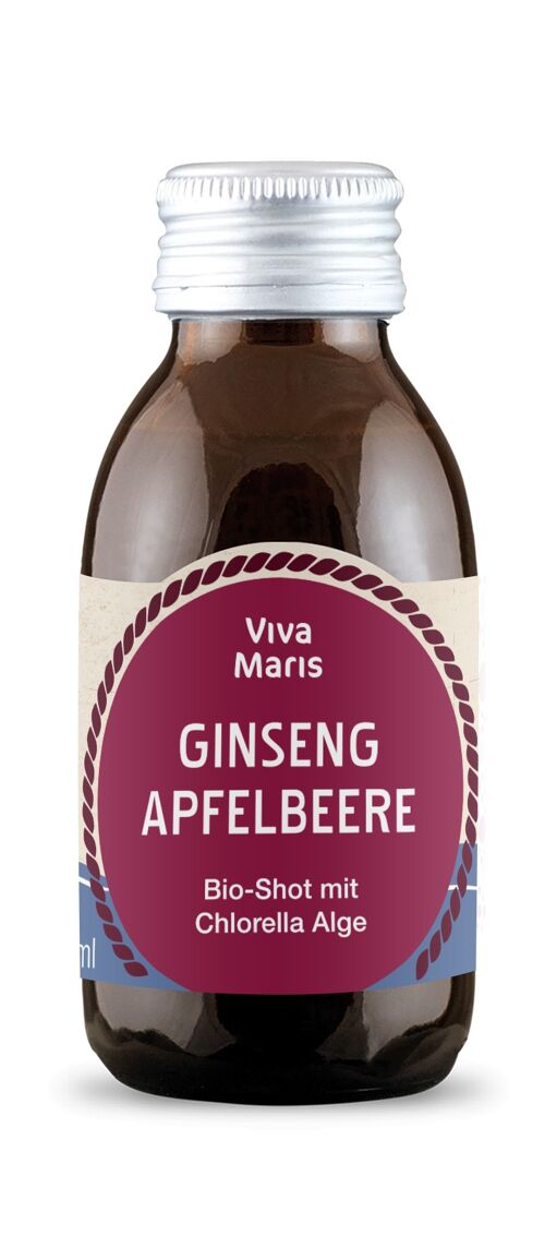 Viva Maris Bio Shot Ginseng & Chokeberry, vegan, 100ml in a brown bottle