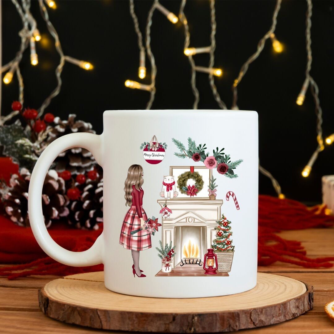 Mug en céramique de Noël "Cheminée crépitante de Noël"