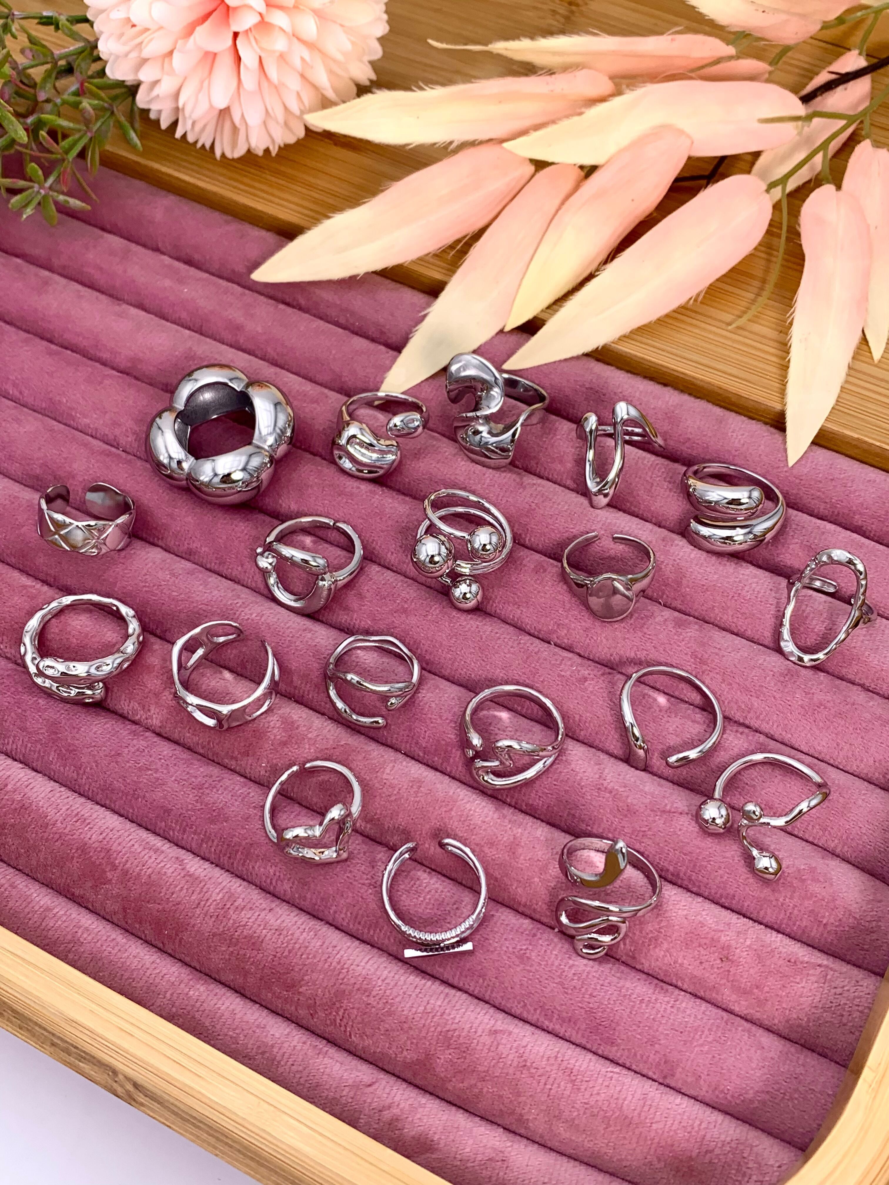 Set di 19 anelli in acciaio inox senza display SET20