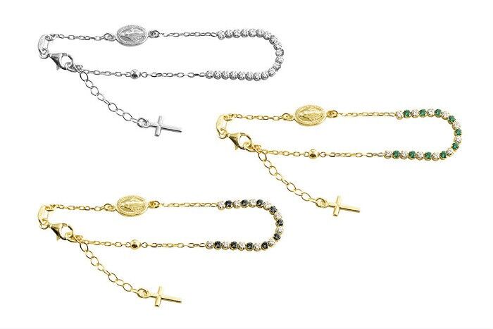 Bracciale Vergine e Croce-Fiore di Menta- Argento e Zirconi