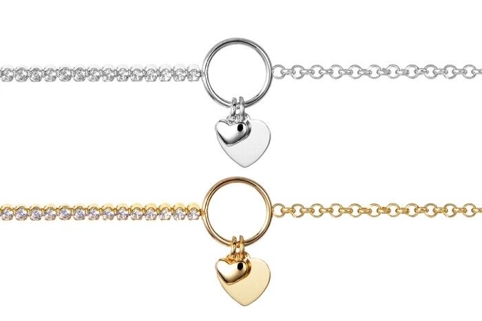 Pulsera 2 Corazones tipo rivière y zirconita negra-Flor de Menta- Plata y zirconita negra