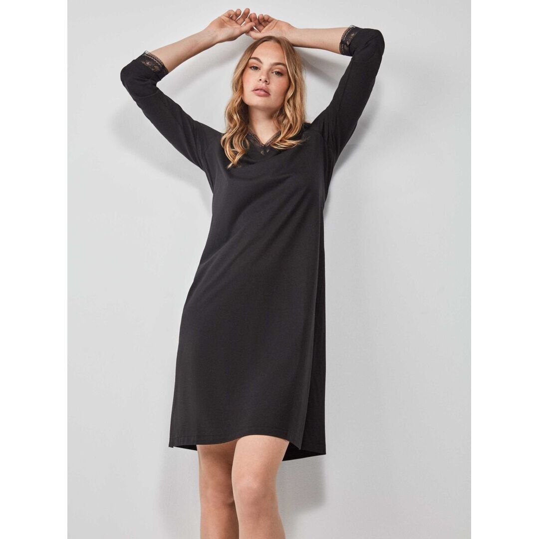 Camicia da notte lunga con dettagli in pizzo - 2/20181U NERO