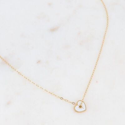 Gold Anzo necklace with white enamel heart